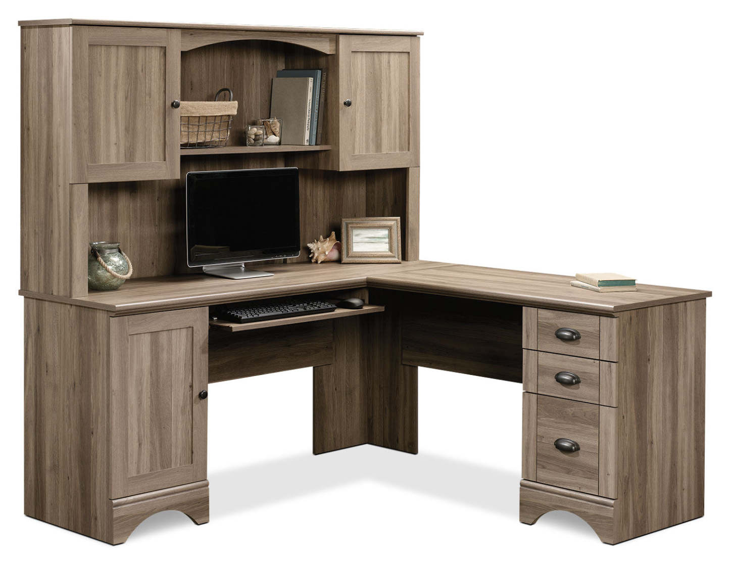 Bureau de coin Harbour View avec crédence - chêne salé|HARSAPK2