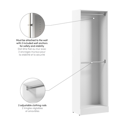 Bestar Florence 25 Modular Double Hanging Closet System - White|Système de garde-robe modulaire à 2 espaces pour suspension Florence de Bestar de 25 po - blanc