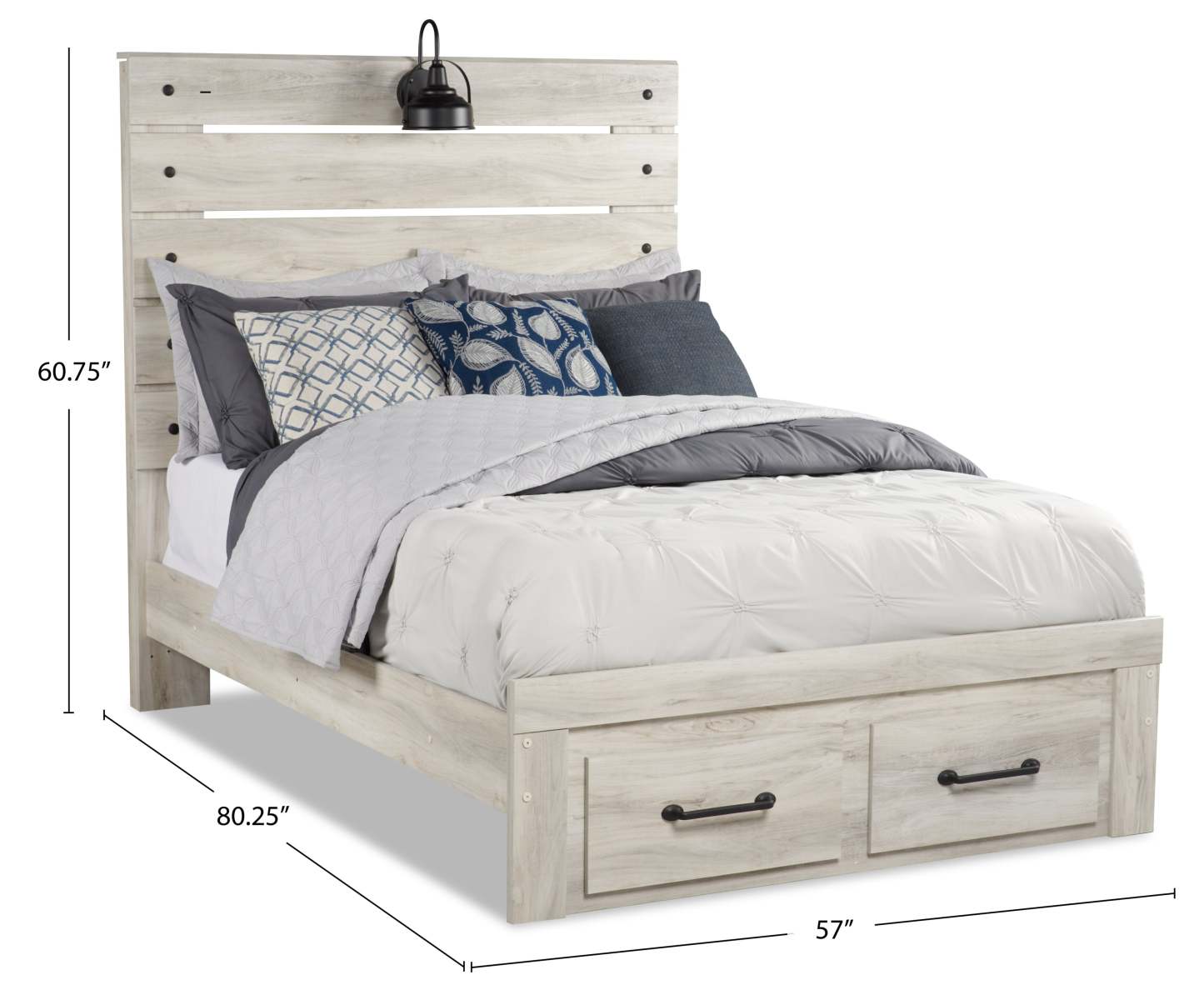 Lit de rangement Abby avec éclairage à DEL et ports USB, blanc - format lit double | Lit de rangement Abby avec lumière LED et ports USB, blanc - Pleine grandeur