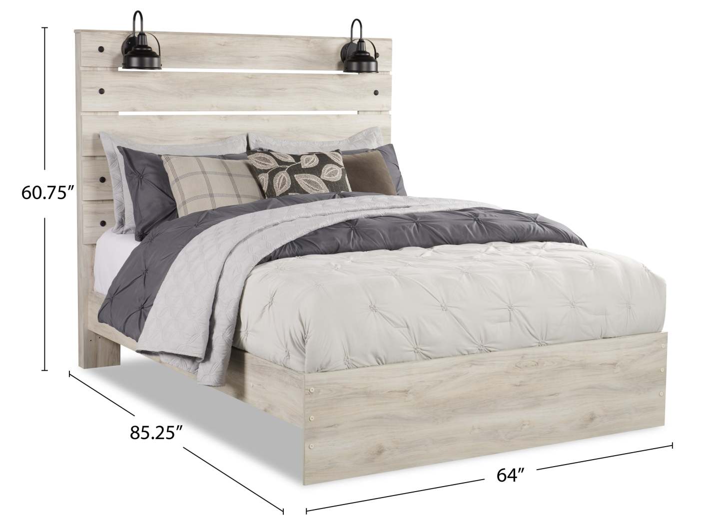 Lit à panneaux Abby avec tête de lit et cadre, LED, USB, blanc - Queen Size | Lit à panneau Abby avec tête de lit, cadre de lit, éclairage à DEL et port USB, blanc - format grand…