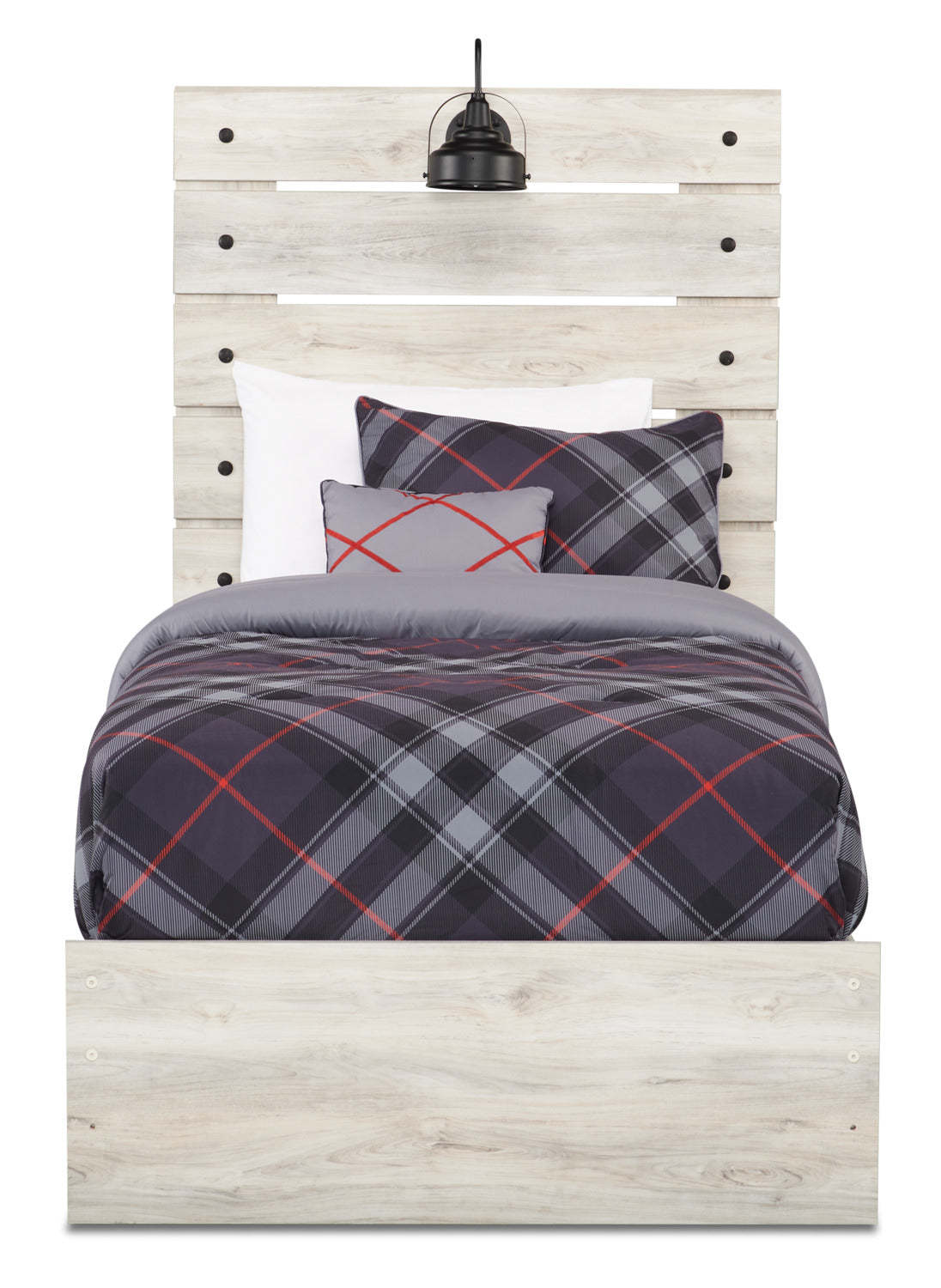 Lit à panneaux Abby avec tête de lit et cadre pour enfants, LED, USB, blanc - Taille simple | Lit à panneau Abby pour enfants avec tête de lit, cadre de lit, éclairage à DEL et port USB, blanc -…