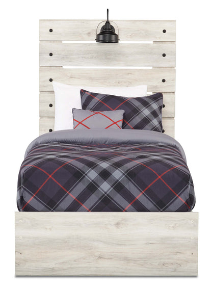 Lit à panneaux Abby avec tête de lit et cadre pour enfants, LED, USB, blanc - Taille simple | Lit à panneau Abby pour enfants avec tête de lit, cadre de lit, éclairage à DEL et port USB, blanc -…