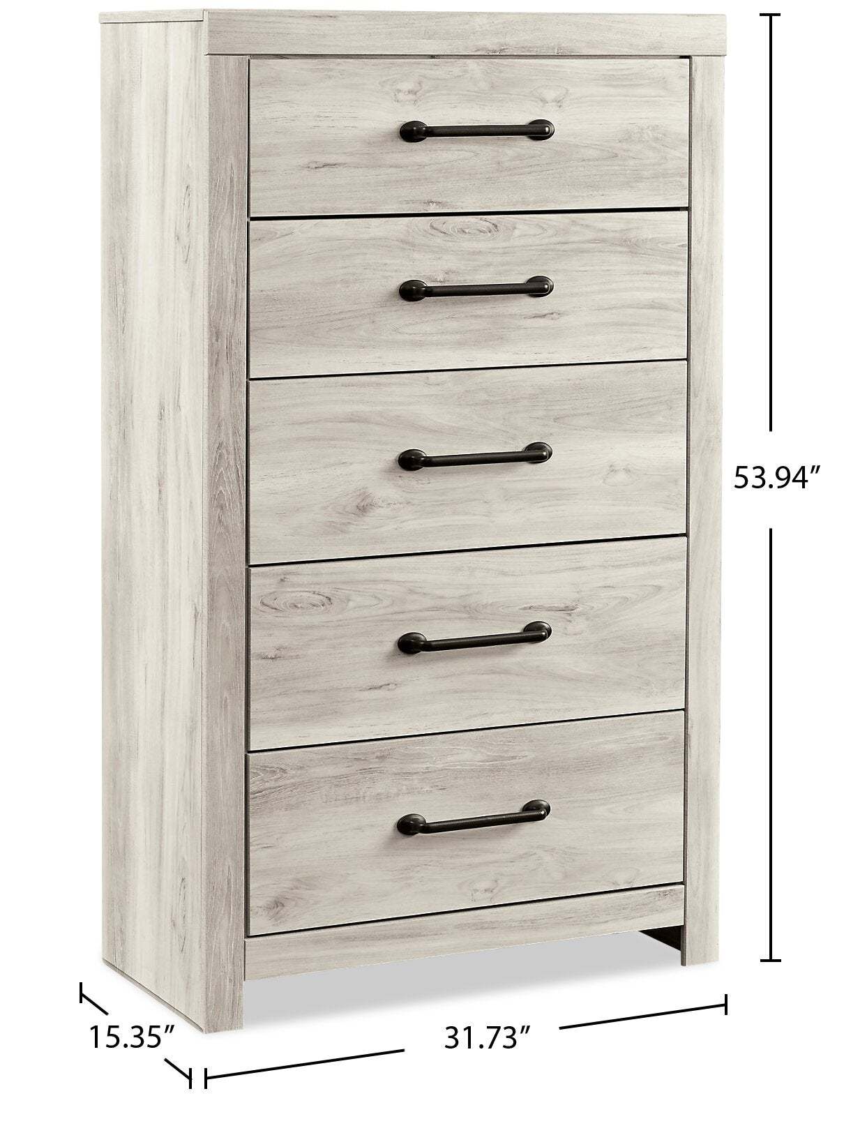 Commode de chambre Abby, 5 tiroirs, 31,7 L x 53,9 H - Blanc | Commode verticale Abby de 31,7 po (L) x 53,9 po (H) à 5 tiroirs pour la chambre à coucher - blanche