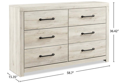 Commode à 6 tiroirs Abby pour chambre à coucher, 58,7 L x 36,42 H - Blanc | Commode Abby de 58,7 po (L) x 36,42 po (H) à 6 tiroirs pour la chambre à coucher - blanche