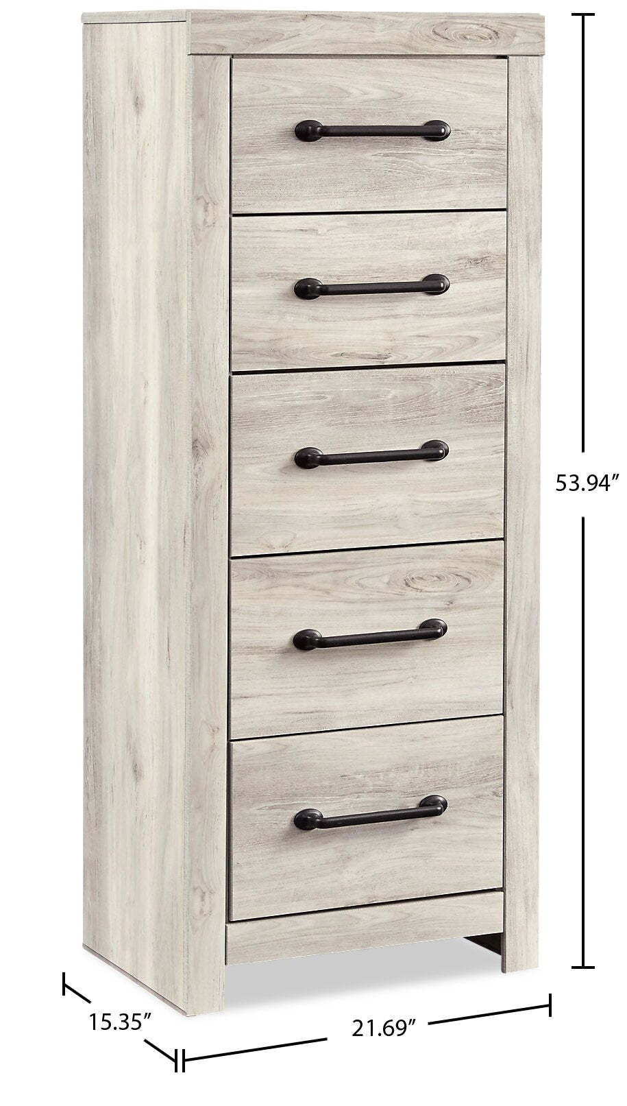 Commode étroite Abby pour chambre à coucher, 5 tiroirs, 21,7 L x 53,9 H - Blanc | Commode verticale étroite Abby de 21,7 po (L) x 53,9 po (H) à 5 tiroirs pour la chambre à coucher - blanche