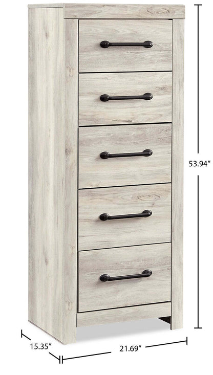Commode étroite Abby pour chambre à coucher, 5 tiroirs, 21,7 L x 53,9 H - Blanc | Commode verticale étroite Abby de 21,7 po (L) x 53,9 po (H) à 5 tiroirs pour la chambre à coucher - blanche