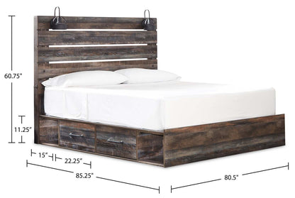 Lit plateforme de rangement latéral Abby avec éclairage à DEL et ports USB, brun - format très grand | Abby Platform Side Storage Bed with LED Lights & USB Ports, Brown - King Size…