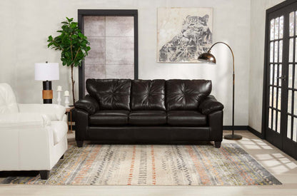 Sofa Addison de 86 po fabriqué au Canada en tissu d’apparence cuir avec coussin de siège amovible et capitonnage - noir mûre