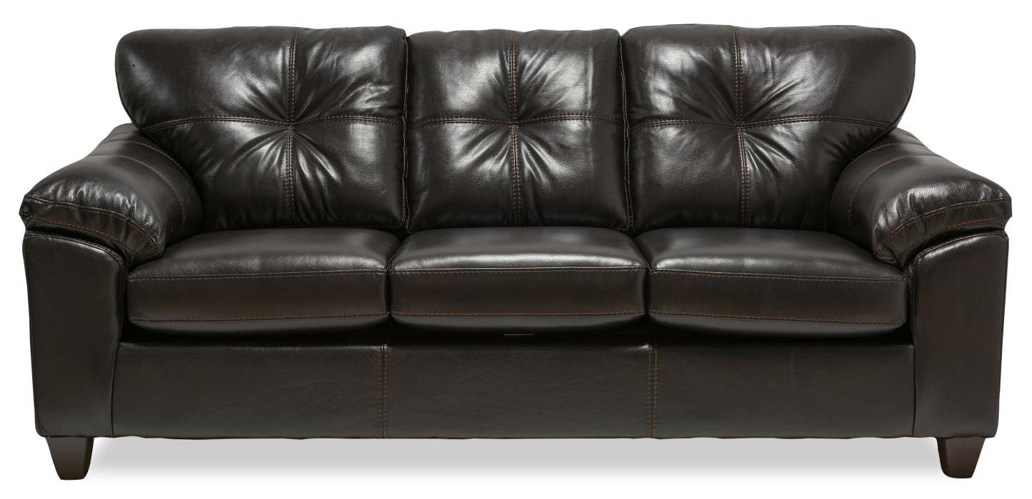 Sofa Addison de 86 po fabriqué au Canada en tissu d’apparence cuir avec coussin de siège amovible et capitonnage - noir mûre