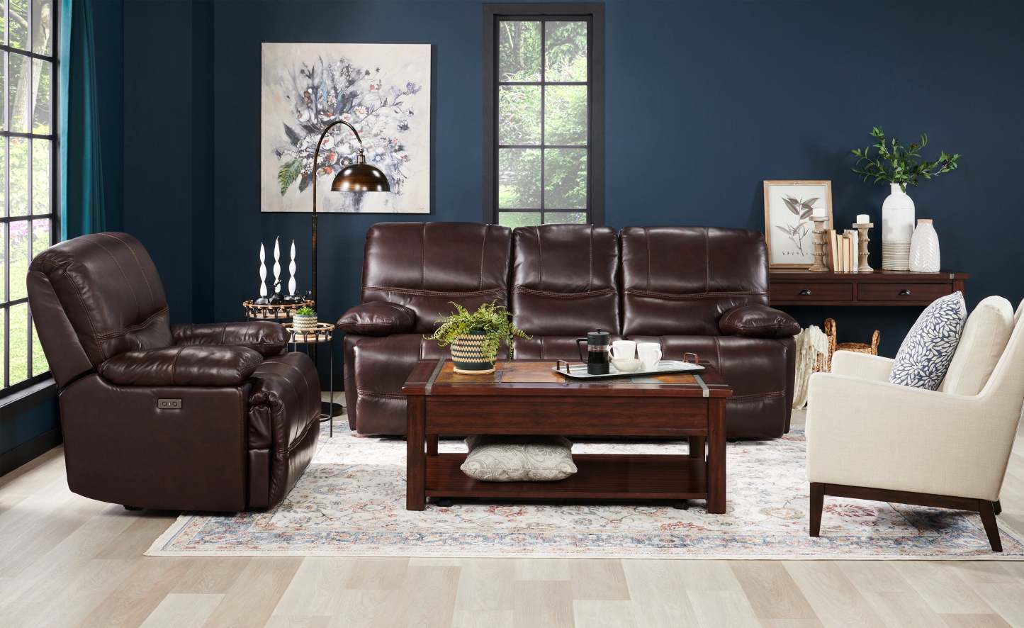 Roanoke 50 Rustic Sofa Table with Storage and Shelf - Dark Cherry Wood and Slate Inlay|Table de salon rustique Roanoke de 50 po avec rangement et tablette - bois cerisier foncé et incrustation d’ardoise