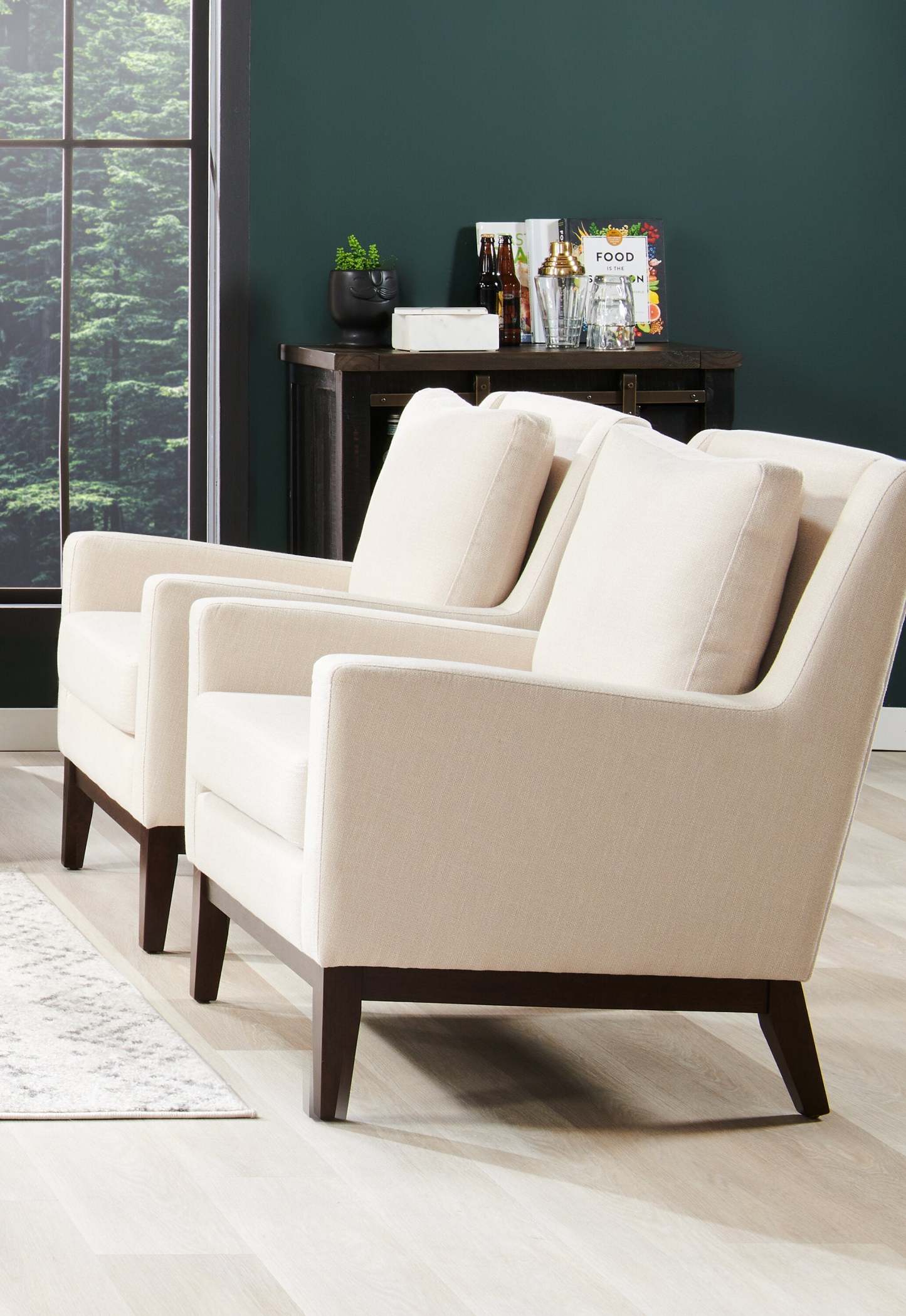 Chaise d'appoint en tissu d'apparence lin avec base en bois Adel 28,5 - Beige | Fauteuil d'appoint Adel de 28,5 po en tissu d'apparence lin avec piètement en bois - beige