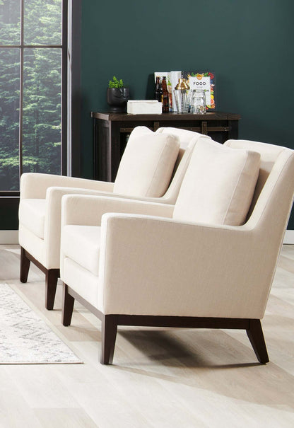 Chaise d'appoint en tissu d'apparence lin avec base en bois Adel 28,5 - Beige | Fauteuil d'appoint Adel de 28,5 po en tissu d'apparence lin avec piètement en bois - beige