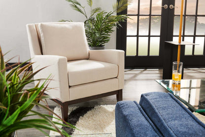 Chaise d'appoint en tissu d'apparence lin avec base en bois Adel 28,5 - Beige | Fauteuil d'appoint Adel de 28,5 po en tissu d'apparence lin avec piètement en bois - beige