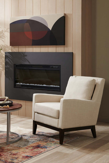 Chaise d'appoint en tissu d'apparence lin avec base en bois Adel 28,5 - Beige | Fauteuil d'appoint Adel de 28,5 po en tissu d'apparence lin avec piètement en bois - beige