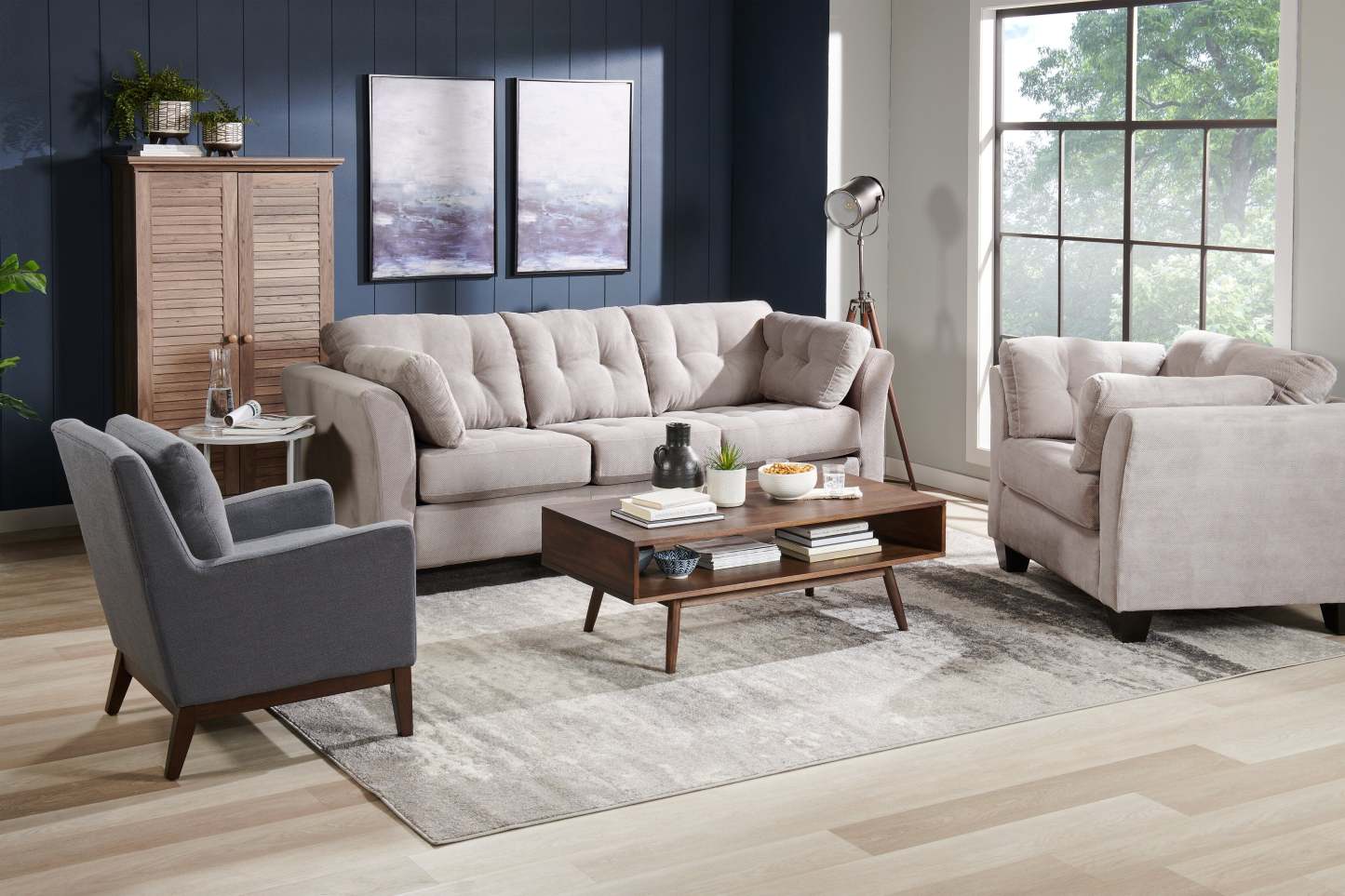 Chaise d'appoint en tissu d'apparence lin avec base en bois Adel 28,5 - Gris foncé | Fauteuil d'appoint Adel de 28,5 po en tissu d'apparence lin avec base en bois - gris foncé