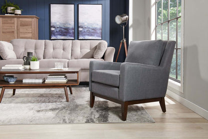 Chaise d'appoint en tissu d'apparence lin avec base en bois Adel 28,5 - Gris foncé | Fauteuil d'appoint Adel de 28,5 po en tissu d'apparence lin avec base en bois - gris foncé