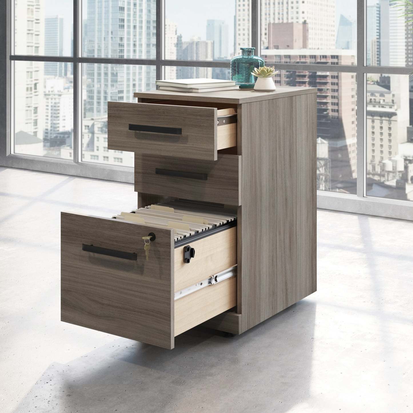 Affirm 15.55 Commercial Grade 3-Drawer Filing Cabinet - Hudson Elm|Classeur Affirm de 15,55 po de qualité commerciale à 3 tiroirs - orme Hudson