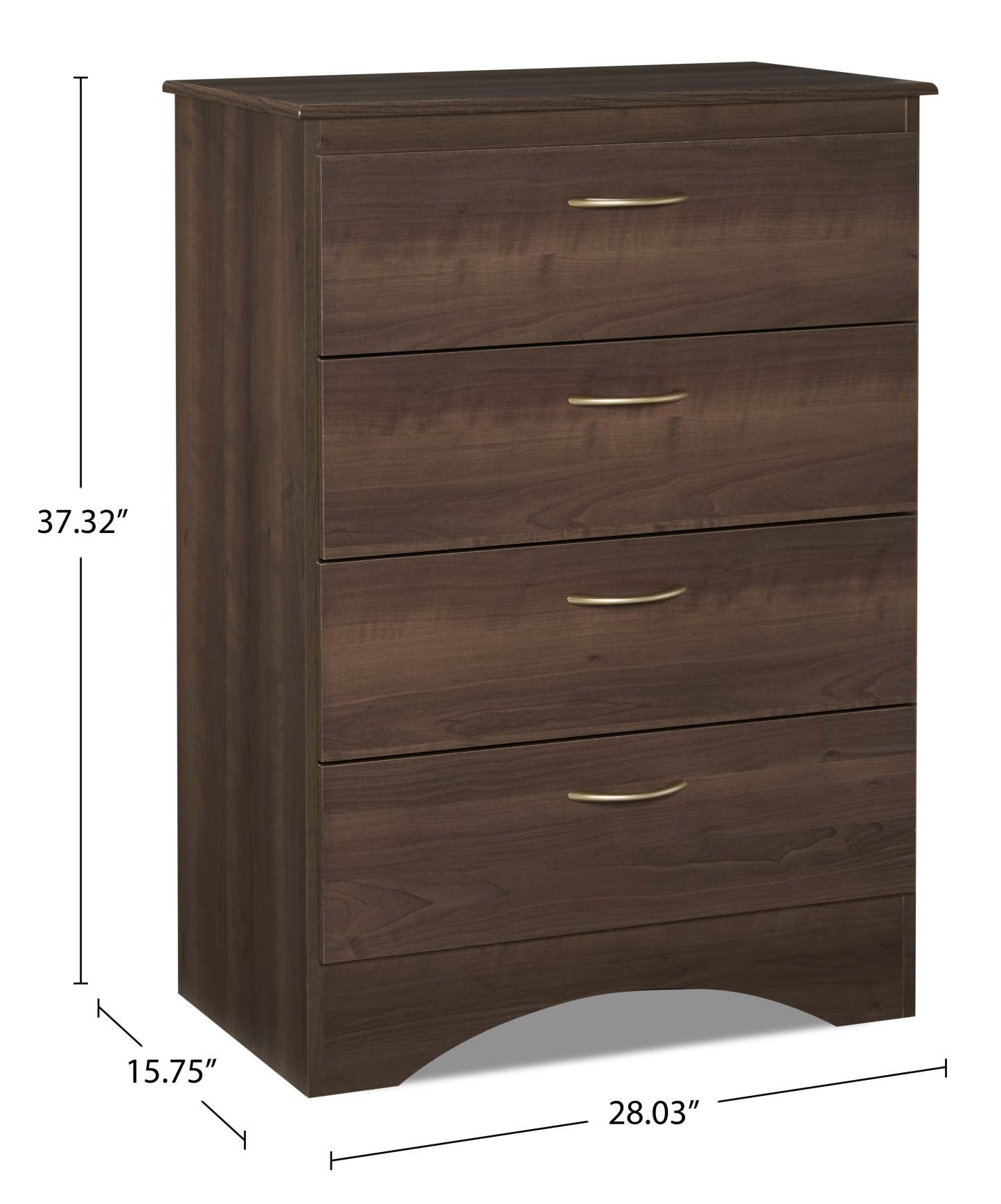 Commode de chambre à coucher Aida, 4 tiroirs, 28 L x 37,3 H, Fabriquée au Canada - Marron | Commode verticale Aida de 28 po (L) x 37,3 po (H) à 4 tiroirs pour la chambre à coucher, fabriquée au Canada - brune