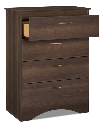 Commode de chambre à coucher Aida, 4 tiroirs, 28 L x 37,3 H, Fabriquée au Canada - Marron | Commode verticale Aida de 28 po (L) x 37,3 po (H) à 4 tiroirs pour la chambre à coucher, fabriquée au Canada - brune