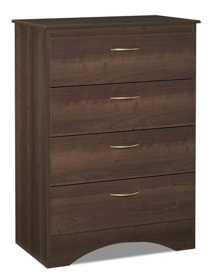 Commode de chambre à coucher Aida, 4 tiroirs, 28 L x 37,3 H, Fabriquée au Canada - Marron | Commode verticale Aida de 28 po (L) x 37,3 po (H) à 4 tiroirs pour la chambre à coucher, fabriquée au Canada - brune