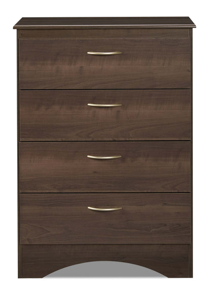 Commode de chambre à coucher Aida, 4 tiroirs, 28 L x 37,3 H, Fabriquée au Canada - Marron | Commode verticale Aida de 28 po (L) x 37,3 po (H) à 4 tiroirs pour la chambre à coucher, fabriquée au Canada - brune