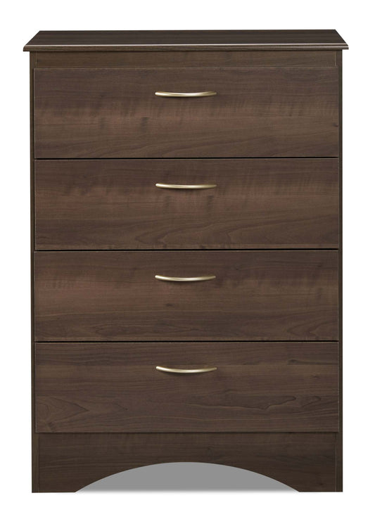 Commode de chambre à coucher Aida, 4 tiroirs, 28 L x 37,3 H, Fabriquée au Canada - Marron | Commode verticale Aida de 28 po (L) x 37,3 po (H) à 4 tiroirs pour la chambre à coucher, fabriquée au Canada - brune