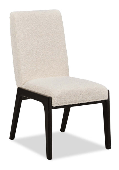 Chaise de salle à manger Alma avec tissu bouclé - Noir charbon et blanc | Chaise de salle à manger Alma en tissu bouclé - anthracite noir et blanche