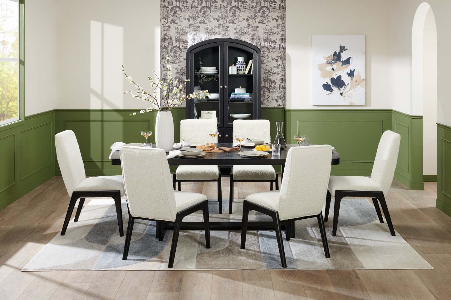 Table de salle à manger Alma de 86 po (L) avec base à tréteaux - anthracite noir | Alma Dining Table with Trestle Base, 86W - Charcoal Black