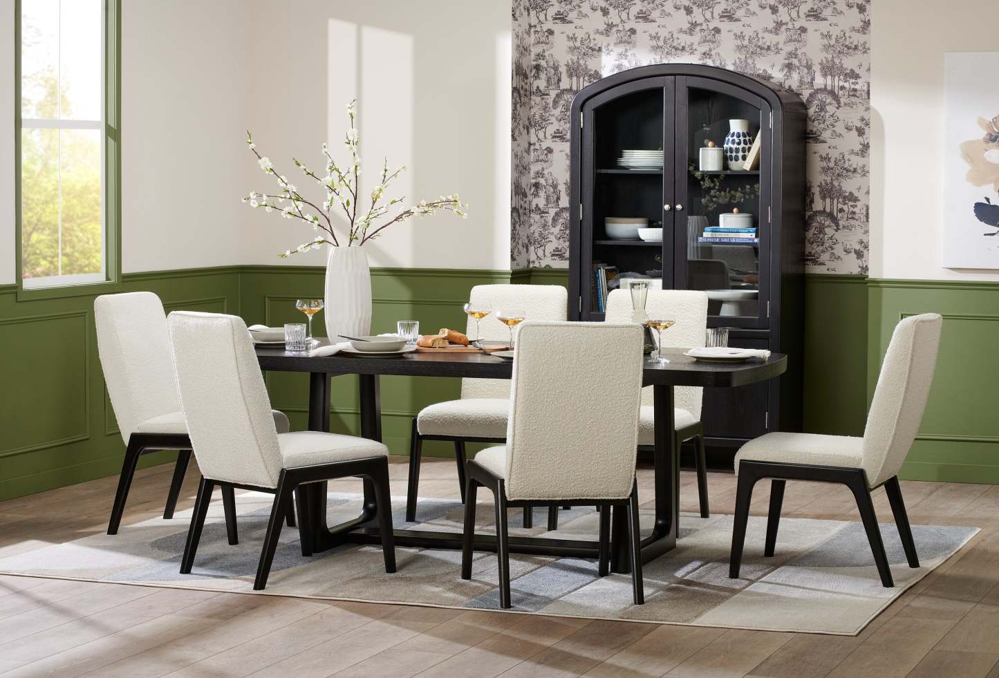 Table de salle à manger Alma de 86 po (L) avec base à tréteaux - anthracite noir | Alma Dining Table with Trestle Base, 86W - Charcoal Black