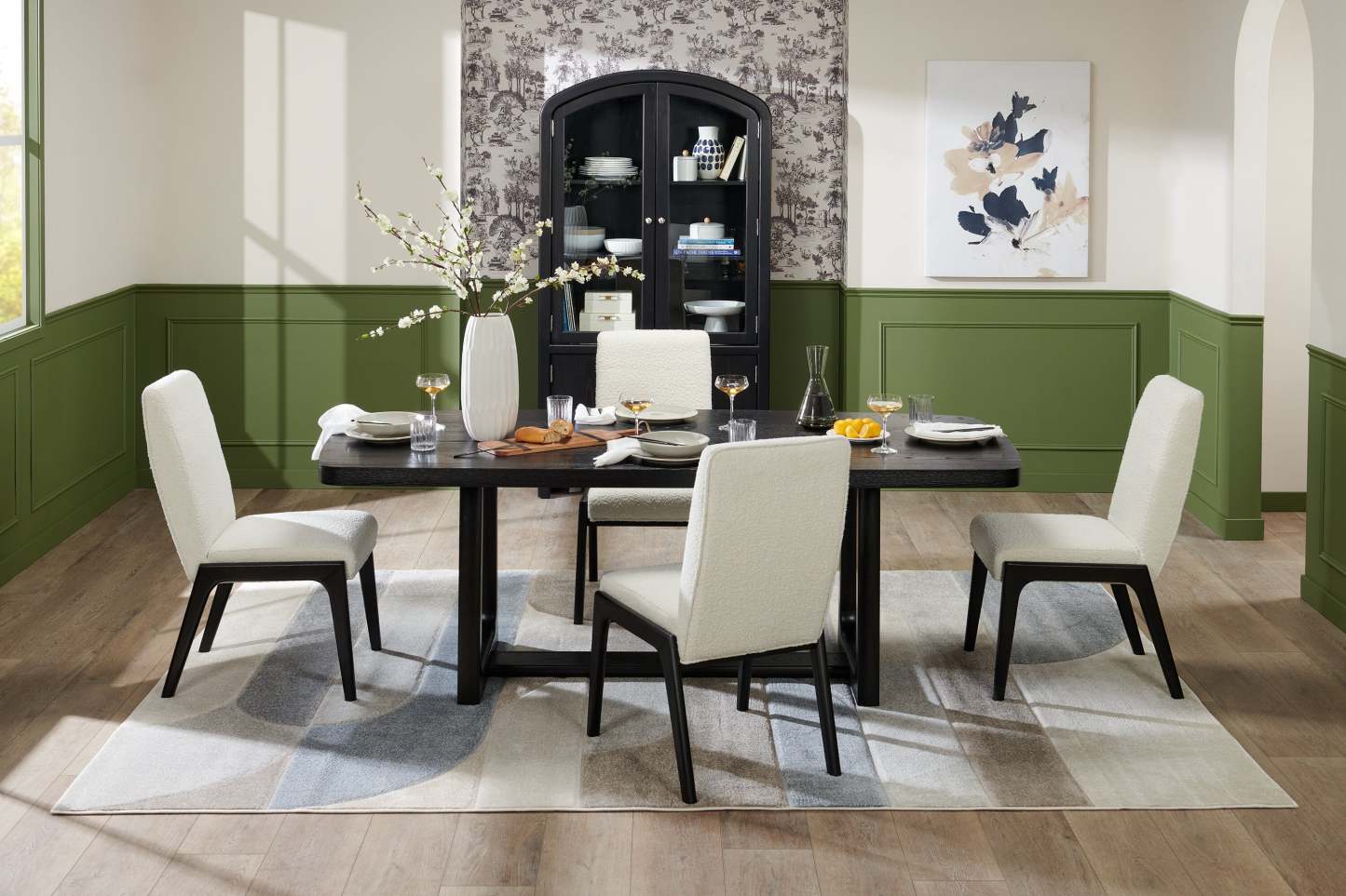 Table de salle à manger Alma de 86 po (L) avec base à tréteaux - anthracite noir | Alma Dining Table with Trestle Base, 86W - Charcoal Black