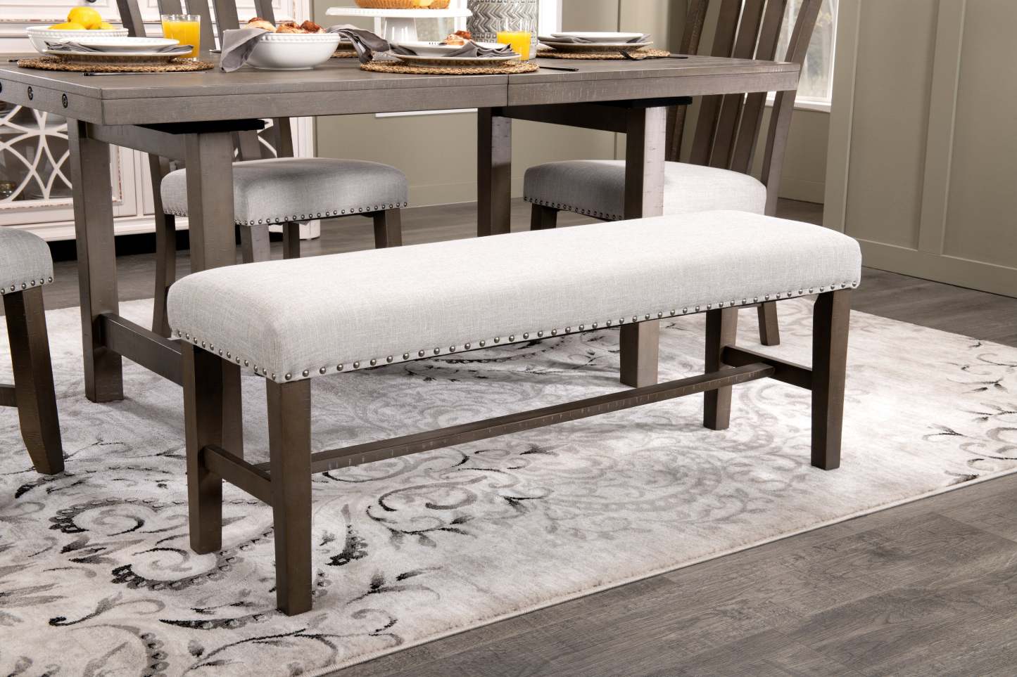 Banc de salle à manger Alto avec tissu d'apparence lin, 46 W - Gris | Banc de salle à manger Alto de 46 po (L) en tissu d'apparence lin - gris
