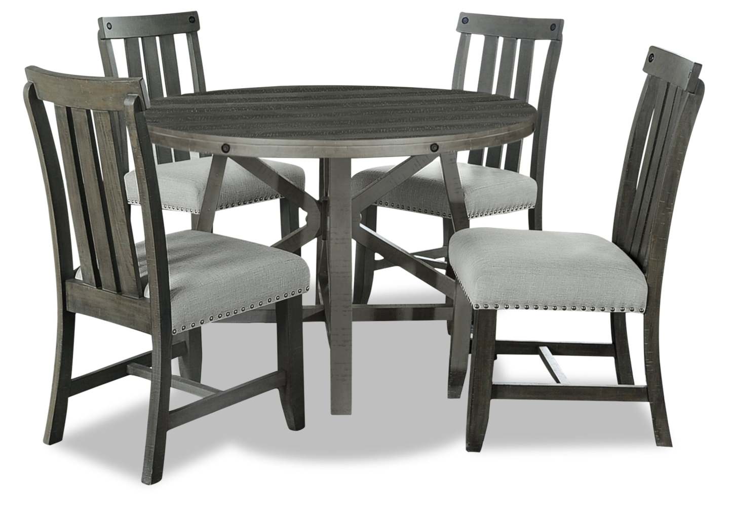 Ensemble de salle à manger Alto 5 pièces avec table ronde, rallonge de 48 po à 66 po (L), base à tréteaux et 4 chaises - gris
