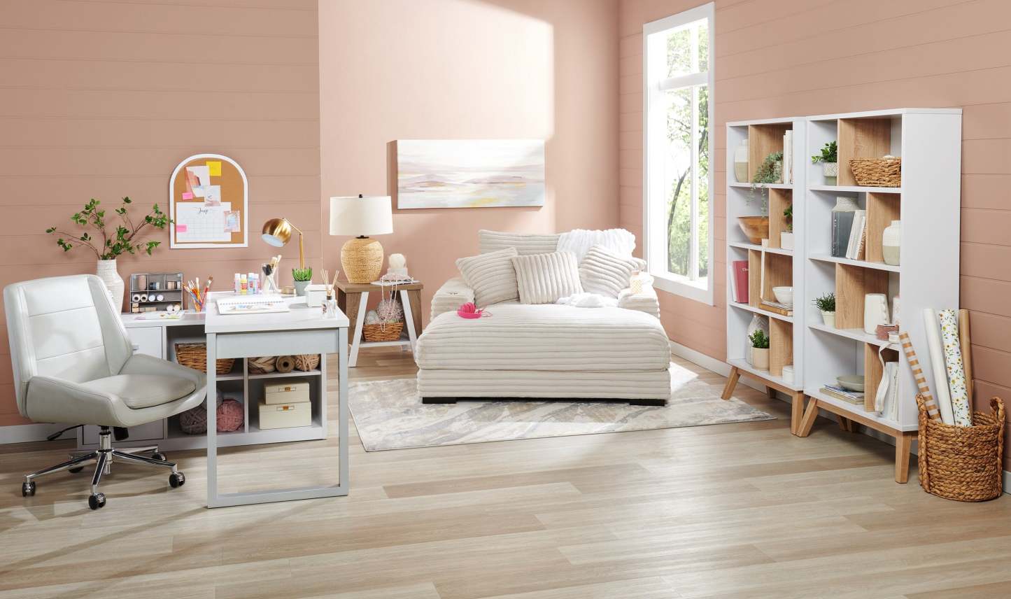 Bureau d'angle réversible Owen 55 avec 4 tiroirs et compartiments - Blanc|Bureau en coin réversible Owen de 55 po à 4 tiroirs et compartiments - blanc