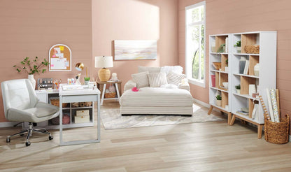 Bureau d'angle réversible Owen 55 avec 4 tiroirs et compartiments - Blanc|Bureau en coin réversible Owen de 55 po à 4 tiroirs et compartiments - blanc