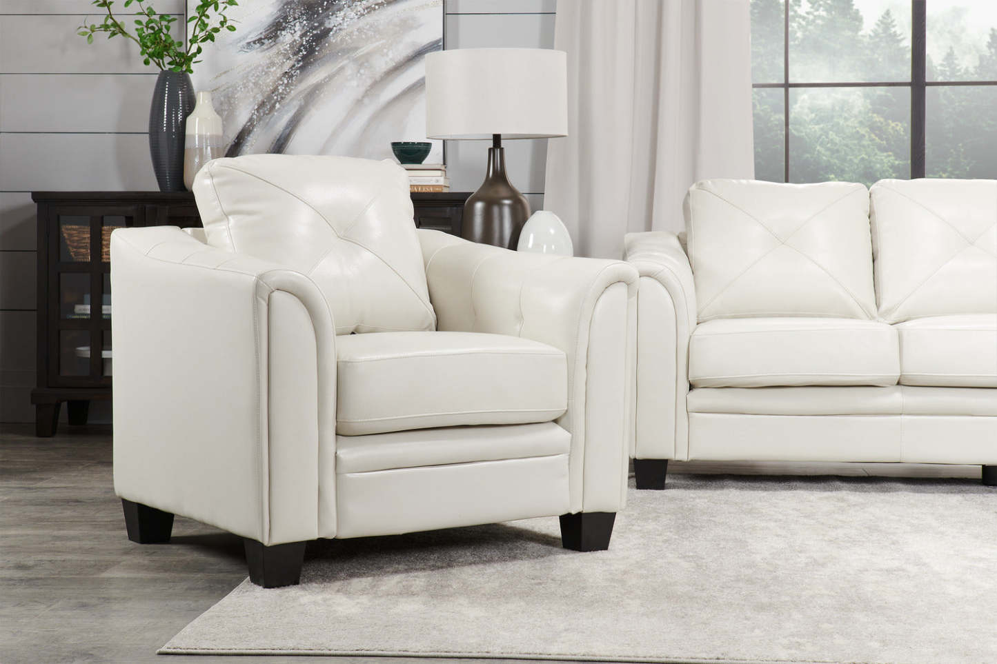 Canapé Andi 40 en tissu d'apparence cuir avec capitonnage de boutons - Beige | Canapé Andi de 40 po en tissu d'apparence cuir avec capitonnage - beige