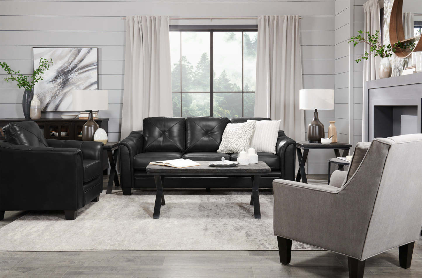 Canapé Andi 40 en tissu d'apparence cuir avec capitonnage de boutons - Noir | Canapé Andi de 40 po en tissu d'apparence cuir avec capitonnage - noir