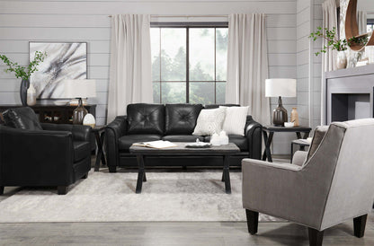 Canapé Andi 40 en tissu d'apparence cuir avec capitonnage de boutons - Noir | Canapé Andi de 40 po en tissu d'apparence cuir avec capitonnage - noir