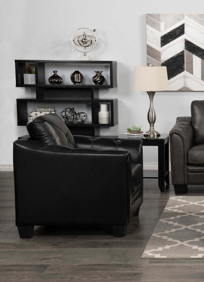 Canapé Andi 40 en tissu d'apparence cuir avec capitonnage de boutons - Noir | Canapé Andi de 40 po en tissu d'apparence cuir avec capitonnage - noir