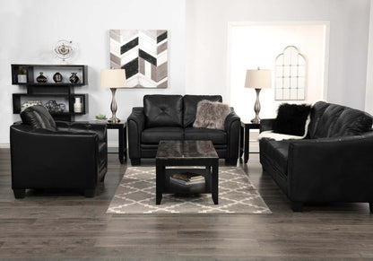 Causeuse Andi de 62 po en tissu d’apparence cuir avec capitonnage - noire