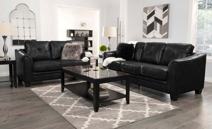 Causeuse Andi de 62 po en tissu d’apparence cuir avec capitonnage - noire