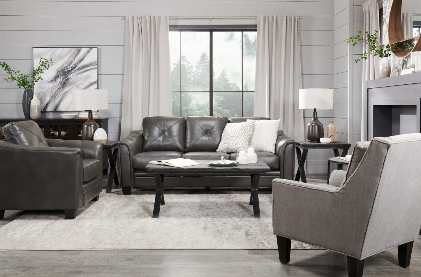 Canapé Andi 40 en tissu d'apparence cuir avec capitonnage de boutons - Gris | Canapé Andi de 40 po en tissu d'apparence cuir avec capitonnage - gris