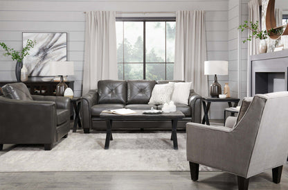 Canapé Andi 40 en tissu d'apparence cuir avec capitonnage de boutons - Gris | Canapé Andi de 40 po en tissu d'apparence cuir avec capitonnage - gris