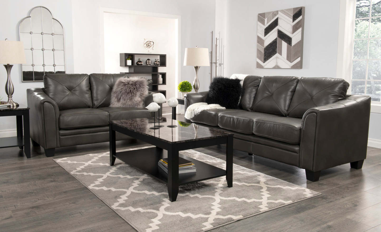 Andi 62 Leather-Look Fabric Loveseat with Button Tufting - Grey | Causeuse Andi de 62 po en tissu d’apparence cuir avec capitonnage - grise