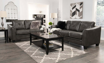 Andi 62 Leather-Look Fabric Loveseat with Button Tufting - Grey | Causeuse Andi de 62 po en tissu d’apparence cuir avec capitonnage - grise