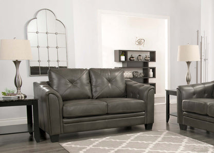 Andi 62 Leather-Look Fabric Loveseat with Button Tufting - Grey | Causeuse Andi de 62 po en tissu d’apparence cuir avec capitonnage - grise