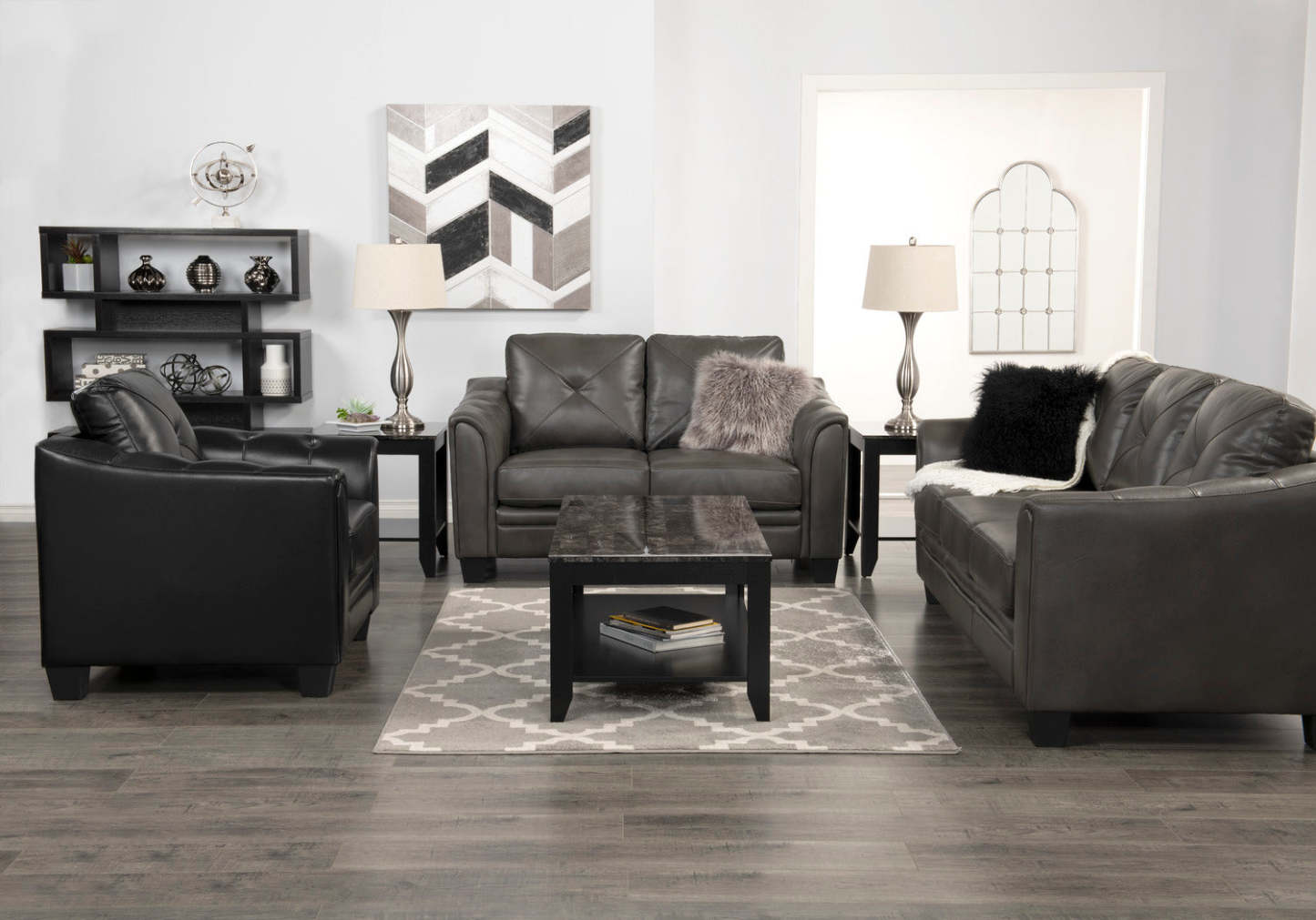 Andi 62 Leather-Look Fabric Loveseat with Button Tufting - Grey | Causeuse Andi de 62 po en tissu d’apparence cuir avec capitonnage - grise