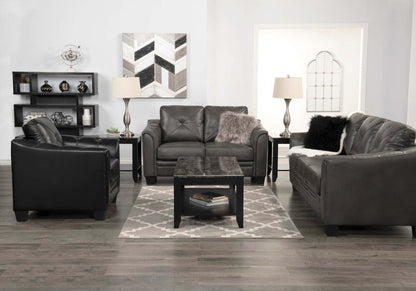 Andi 84 Sofa en tissu d'apparence cuir avec capitonnage - gris | Sofa Andi de 84 po en tissu d’apparence cuir avec capitonnage - gris