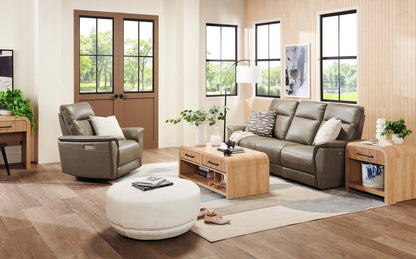 Chateau d'Ax Angelo 84.25 Canapé en cuir véritable inclinable électriquement avec appuie-têtes électriques - Gris | Canapé à inclinaison électrique Angelo de Château d'Ax de 84,25 po en cuir véritable avec appuie-têtes électriques - gris