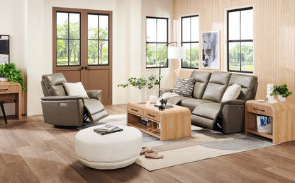 Chateau d'Ax Angelo 84.25 Canapé en cuir véritable inclinable électriquement avec appuie-têtes électriques - Gris | Canapé à inclinaison électrique Angelo de Château d'Ax de 84,25 po en cuir véritable avec appuie-têtes électriques - gris