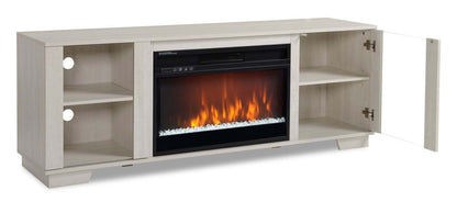 Meuble TV moderne avec cheminée électrique Antoni 62 avec rangement et gestion des câbles pour téléviseurs jusqu'à 70- |Meuble pour téléviseur moderne Antoni de 62 po avec foyer électrique, rangement et système de gestion